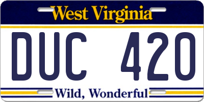 WV license plate DUC420