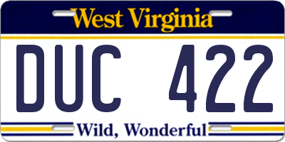 WV license plate DUC422