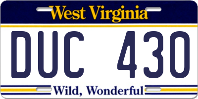 WV license plate DUC430