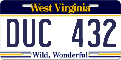 WV license plate DUC432