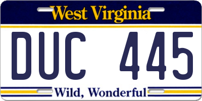 WV license plate DUC445