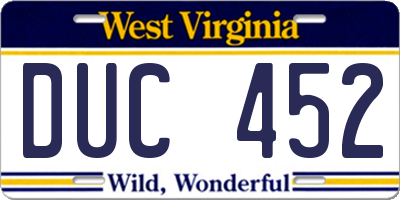 WV license plate DUC452
