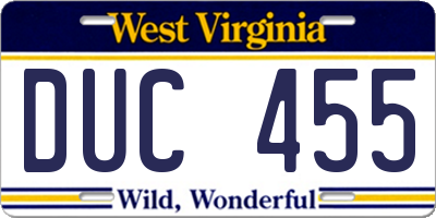 WV license plate DUC455