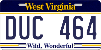WV license plate DUC464