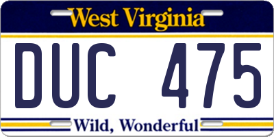 WV license plate DUC475