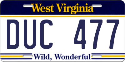 WV license plate DUC477