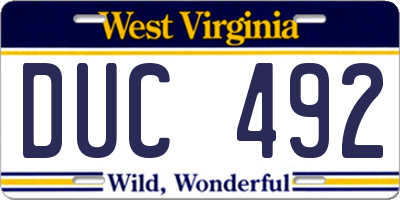 WV license plate DUC492