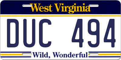 WV license plate DUC494