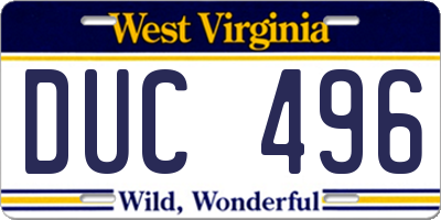 WV license plate DUC496