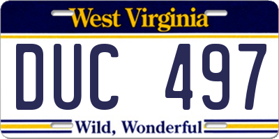 WV license plate DUC497