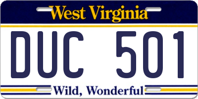 WV license plate DUC501