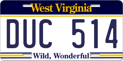 WV license plate DUC514