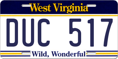 WV license plate DUC517