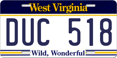 WV license plate DUC518