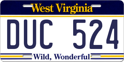 WV license plate DUC524