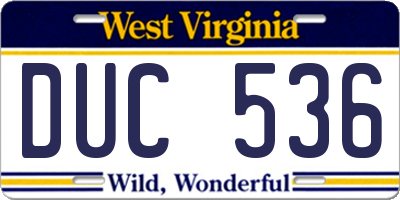 WV license plate DUC536