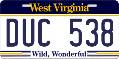 WV license plate DUC538
