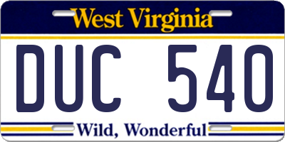 WV license plate DUC540