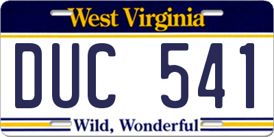 WV license plate DUC541