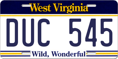 WV license plate DUC545