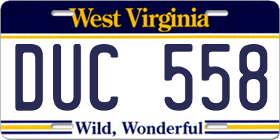 WV license plate DUC558