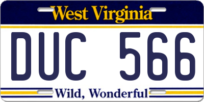 WV license plate DUC566