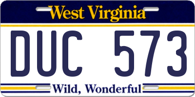 WV license plate DUC573