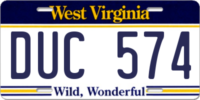 WV license plate DUC574