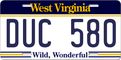 WV license plate DUC580