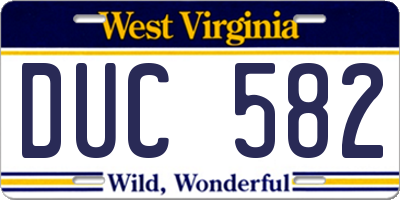 WV license plate DUC582