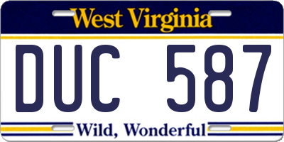 WV license plate DUC587