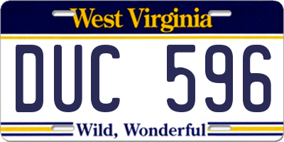 WV license plate DUC596
