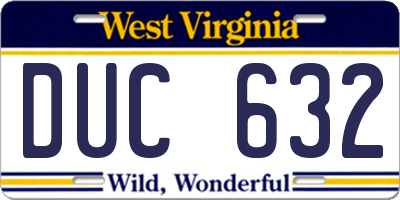 WV license plate DUC632