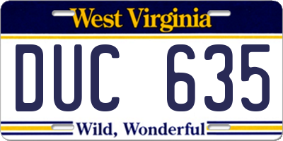 WV license plate DUC635