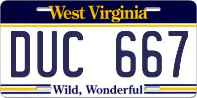 WV license plate DUC667