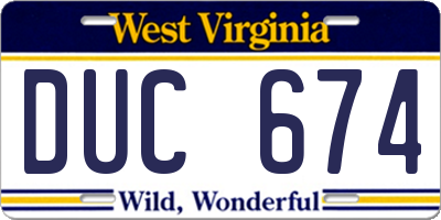 WV license plate DUC674