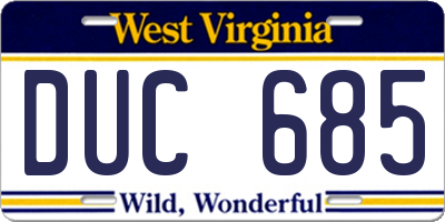 WV license plate DUC685