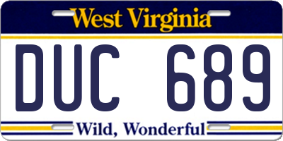 WV license plate DUC689