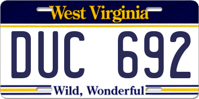 WV license plate DUC692