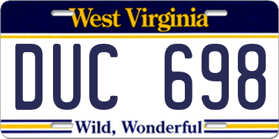 WV license plate DUC698