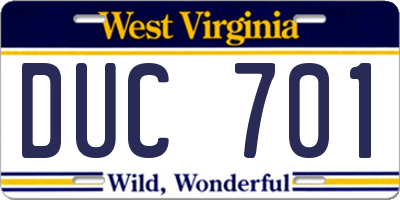 WV license plate DUC701
