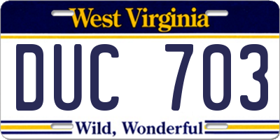 WV license plate DUC703