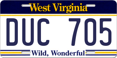 WV license plate DUC705