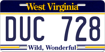 WV license plate DUC728