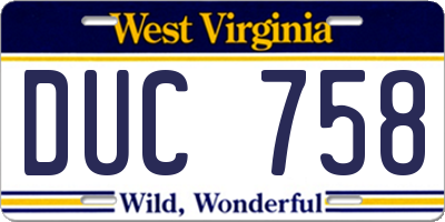 WV license plate DUC758