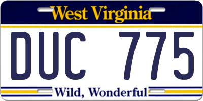 WV license plate DUC775