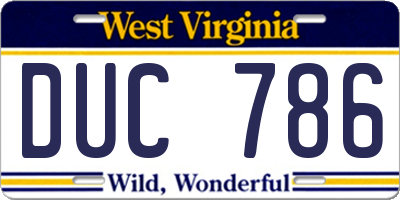 WV license plate DUC786