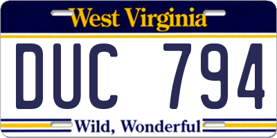 WV license plate DUC794