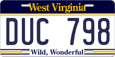 WV license plate DUC798