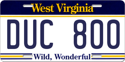 WV license plate DUC800